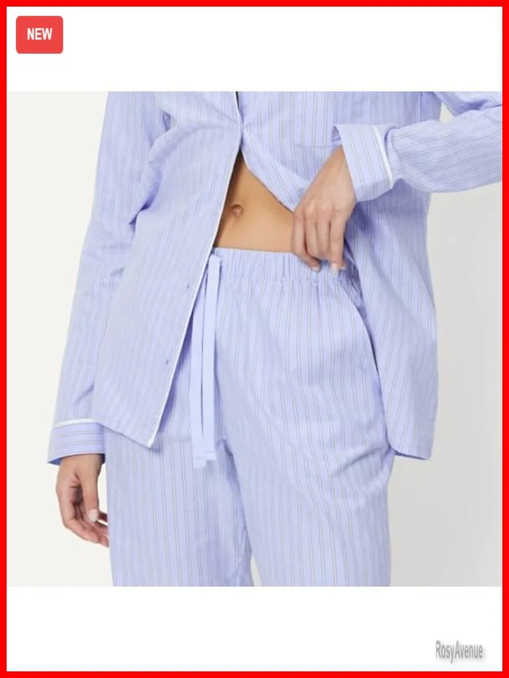 Cotton Stretch Poplin Pajama Set, Long Sleeve Button-Down Shirt with Pants